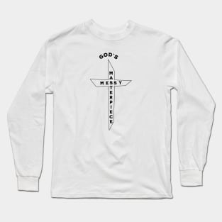 God's Messy Masterpiece Black Cross, Unisex Christian Cotton T-Shirt, Stylish Black Imagery, Trendy Spiritual Shirt, Christian Apparel, Comy, Soft Long Sleeve T-Shirt